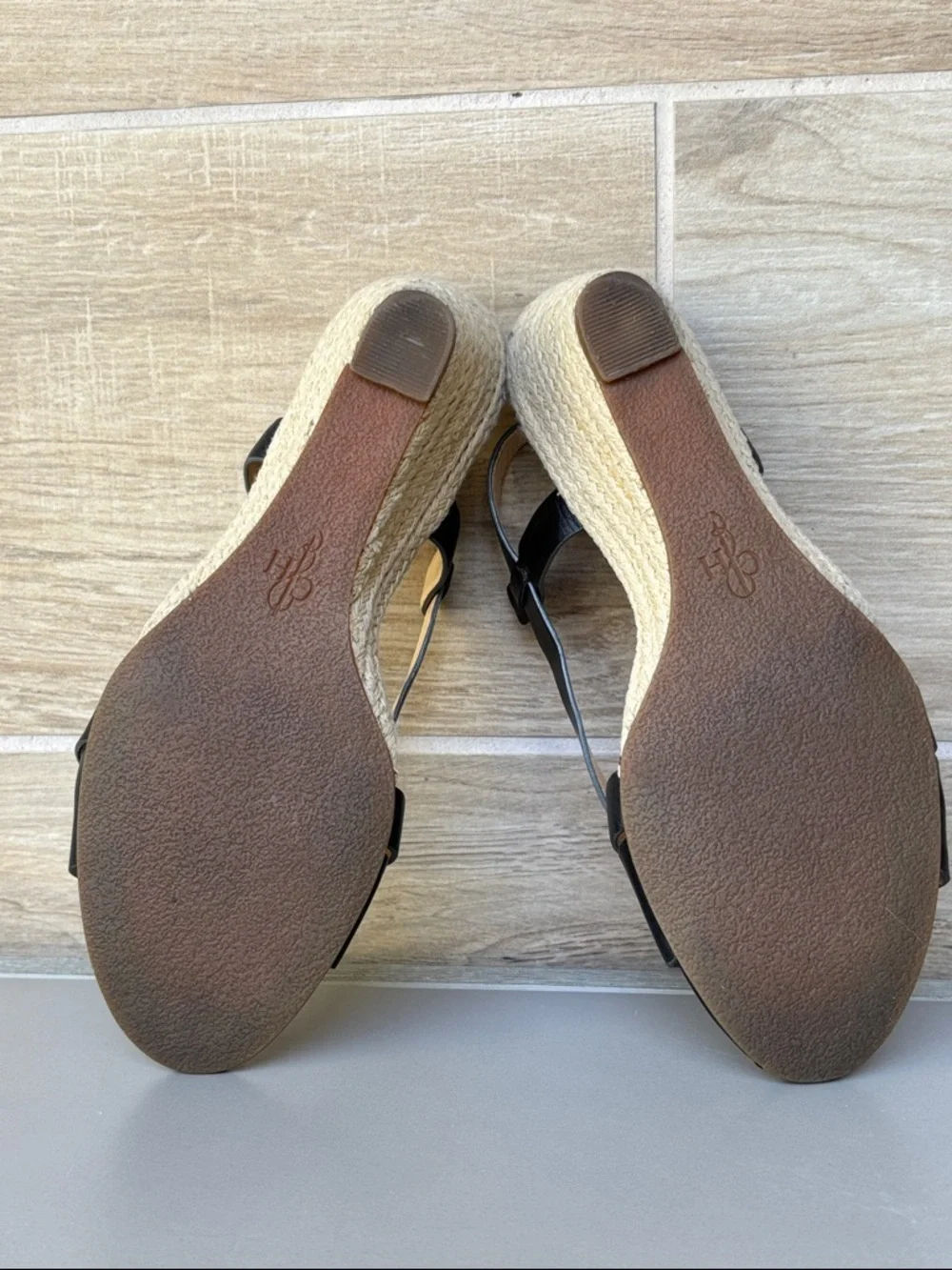 Cole Haan Black Leather Espadrille Taylor Wedge Sandal 7B